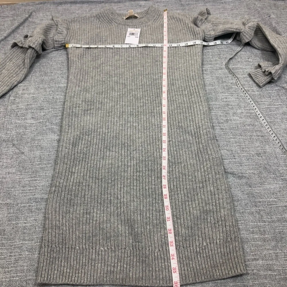 Michael Kors Ruffled Ribbed Sweater Dress Gray XXS